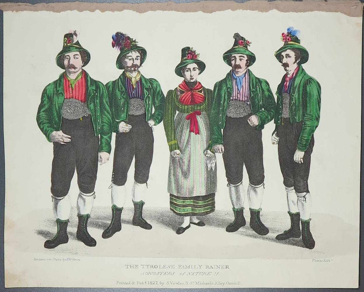 Die Tiroler Familie Rainer, E. Wilson, 1827, Druck, koloriert, Salzburg Museum, Inv.-Nr. 1186-2018