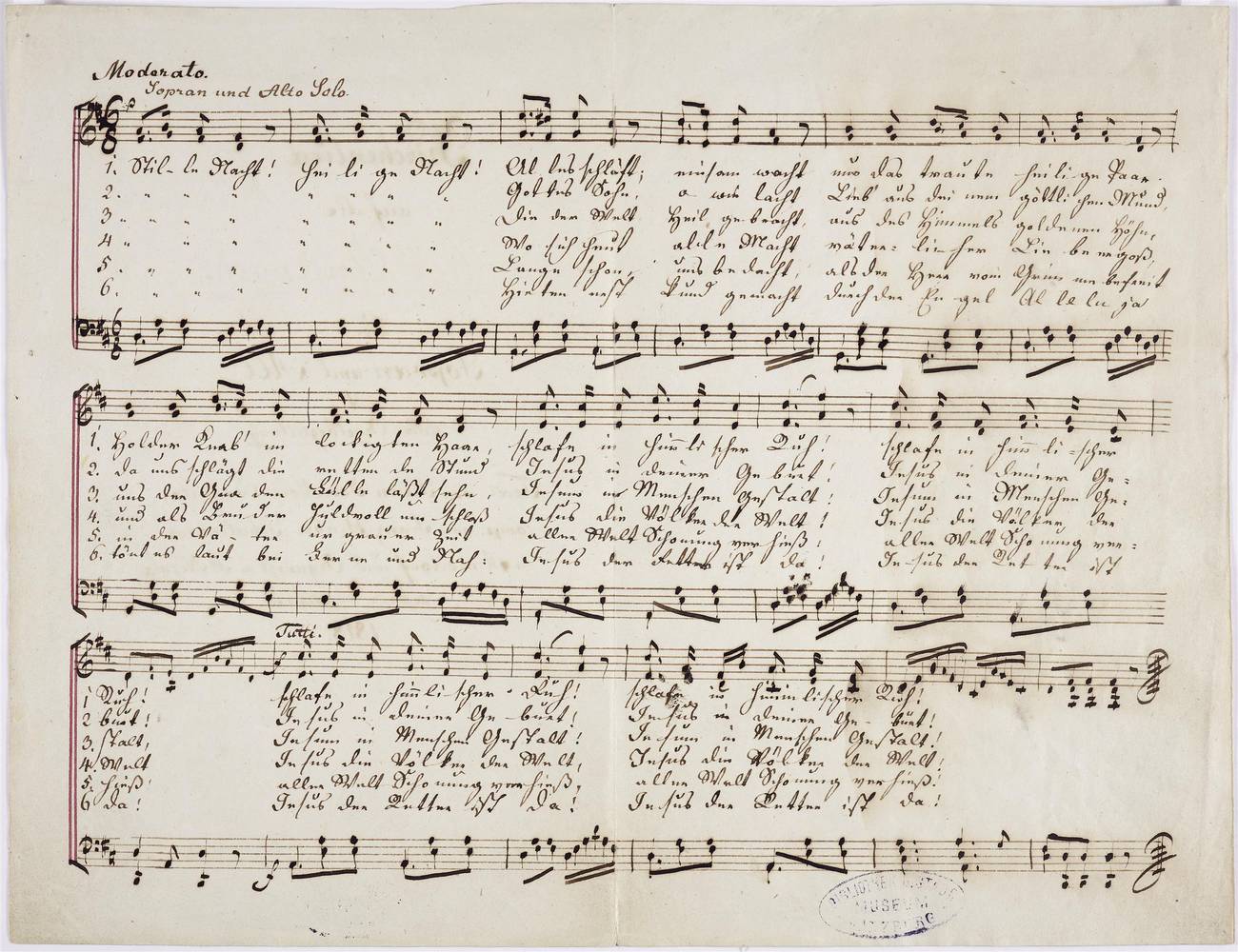 Kirchenlied auf die heilige Christnacht für Sopran und Alt mit stiller Orgelbegleitung (Autograph VII), Franz Xaver Gruber (1787–1863), Um 1860, Tinte auf Papier, Salzburg Museum, Inv.-Nr. BIB HS 679