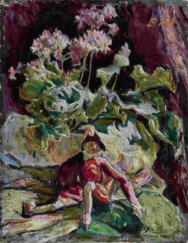Elfriede Mayer (1883–1946), Stillleben mit Blumenstock und Kostümpuppe, 1915–1925, Öl auf Leinwand, © Salzburg Museum