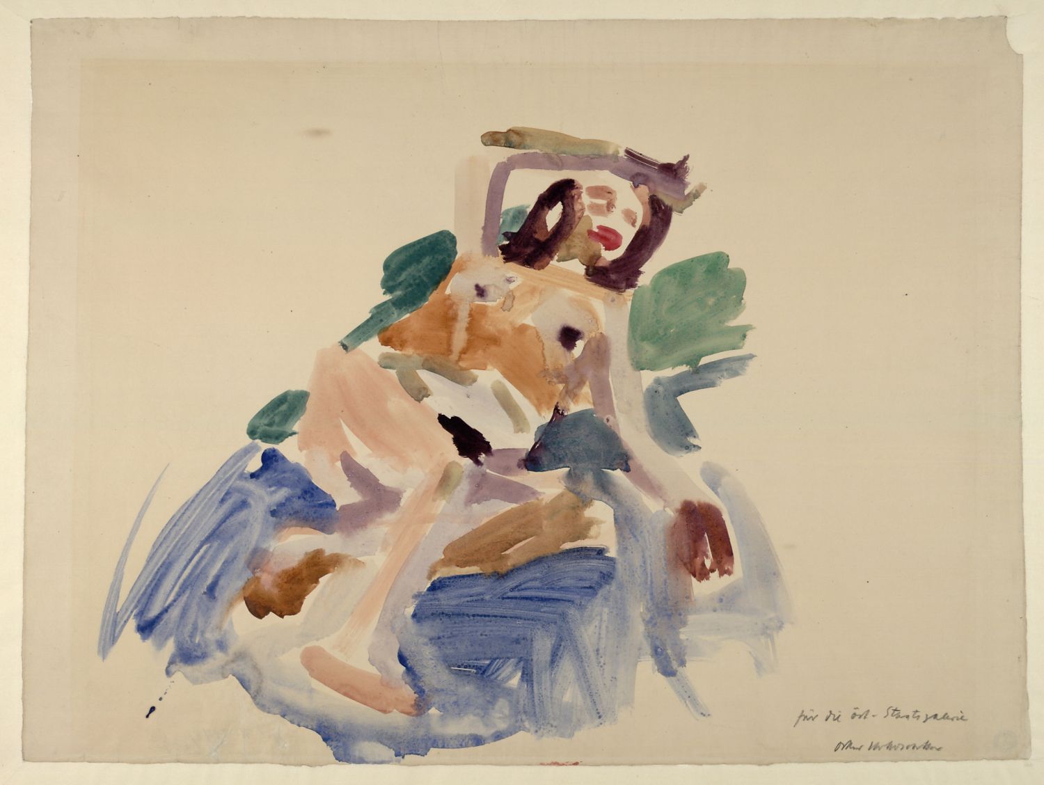Oskar Kokoschka (1886–1980), Liegender weiblicher Akt, um 1922, Aquarell auf Papier, Belvedere, Wien, © Fondation Oskar Kokoschka/ Bildrecht Wien, 2019/Foto: Belvedere, Wien