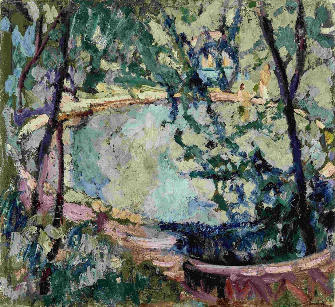 Elfriede Mayer (1883–1946), Landschaft mit Teich, um 1920–1930, Öl auf Leinwand, © Salzburg Museum