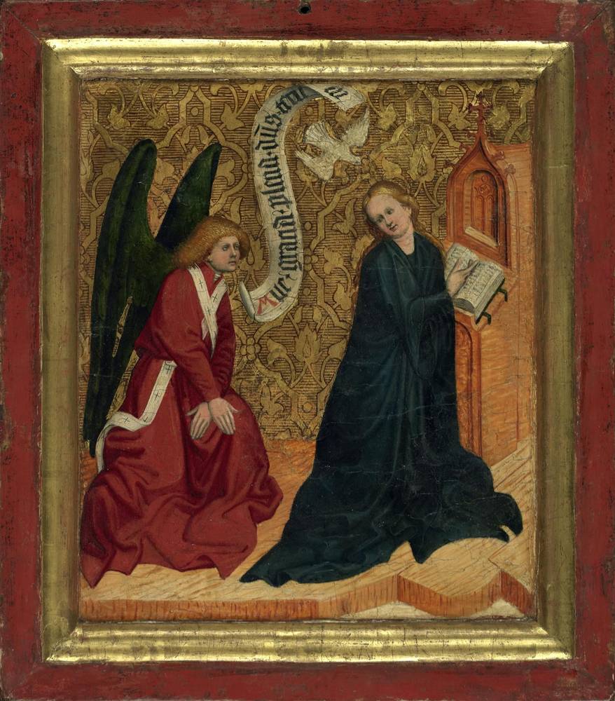 Mariä Verkündigung (Sonntagsseite), Conrad Laib (um 1410–nach 1460) zugeschrieben, Salzburg, um 1450, Tempera auf Holz, Salzburg Museum (Ankauf mit Hilfe des Komitees für Salzburger Kulturschätze und der Stadt Salzburg), Inv.-Nr. 1371-87
