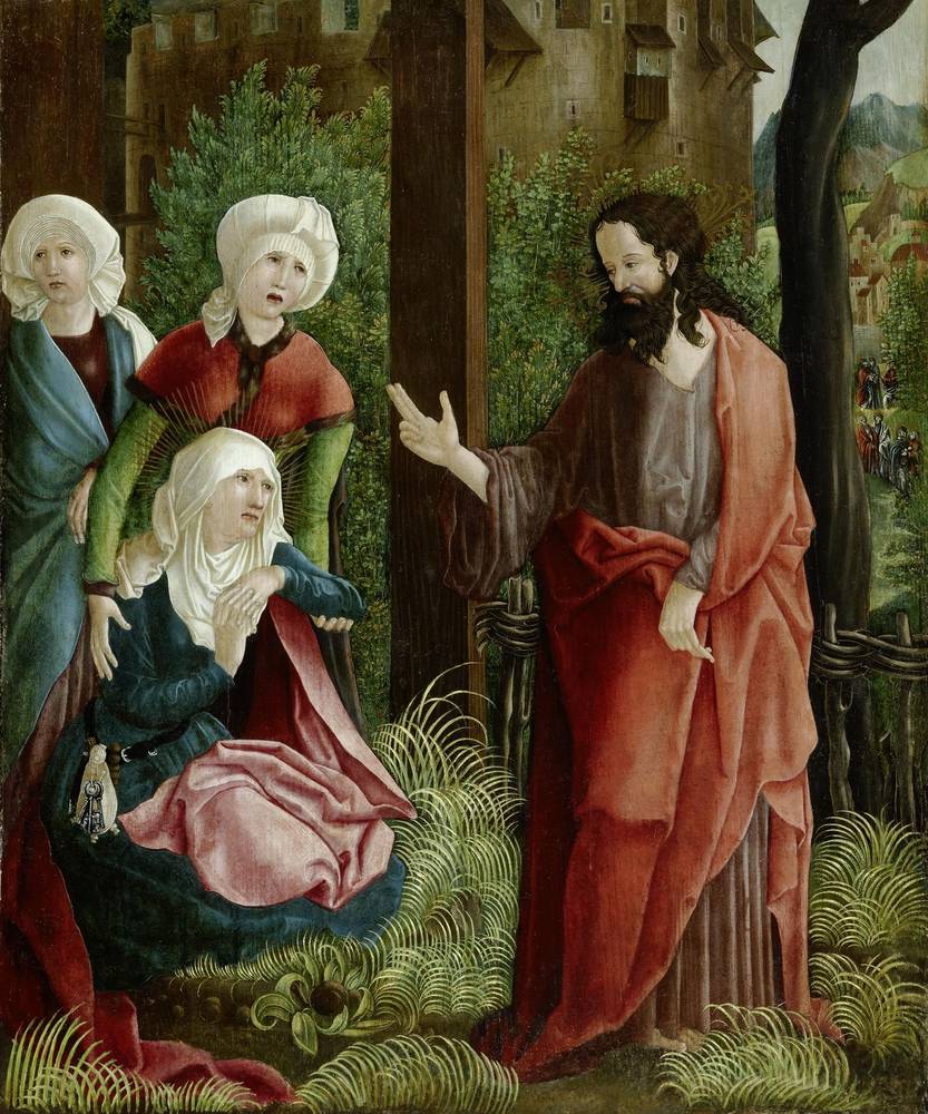 Abschied Christi von seiner Mutter Maria, Meister des Altars von Aspach, nach Albrecht Dürer (1471–1528), Salzburg/Oberösterreich, um 1520, Tempera auf Holz, Salzburg Museum, Inv.-Nr. 60-29