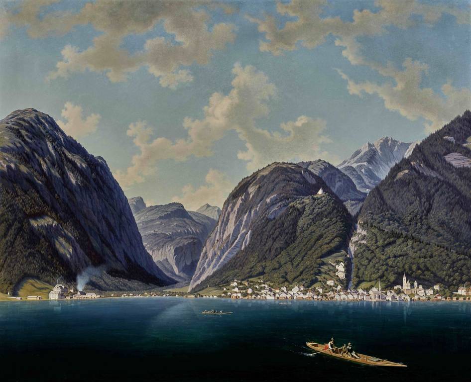 Hubert Sattler (1817–1904), Kosmorama: Hallstatt, 1861, Öl auf Leinwand, © Salzburg Museum