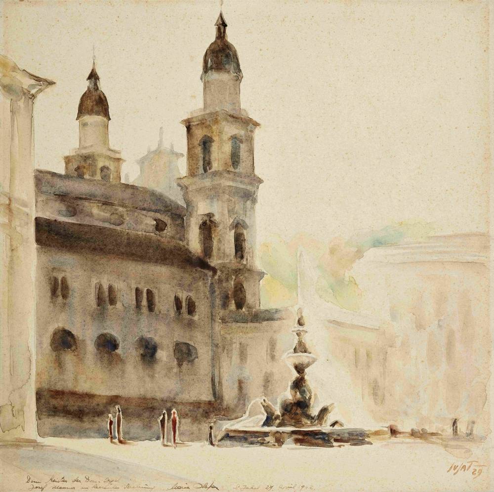 Alberto Susat (1898–1977), Residenzplatz mit Dom in Salzburg, 1929, Aquarell auf Papier, © Salzburg Museum