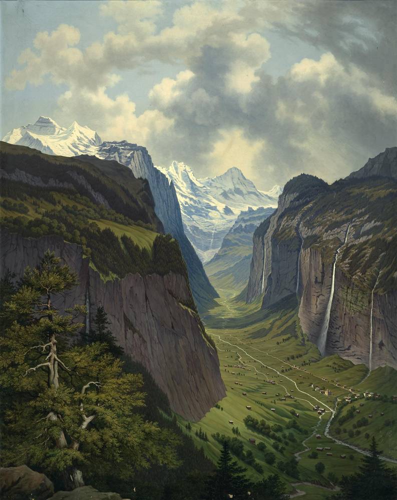 Das Lauterbrunnental mit dem Staubbachfall im Berner Oberland (Schweiz), Hubert Sattler (1817–1904), 1868, Öl auf Leinwand, Salzburg Museum, Inv.-Nr. 9034-49