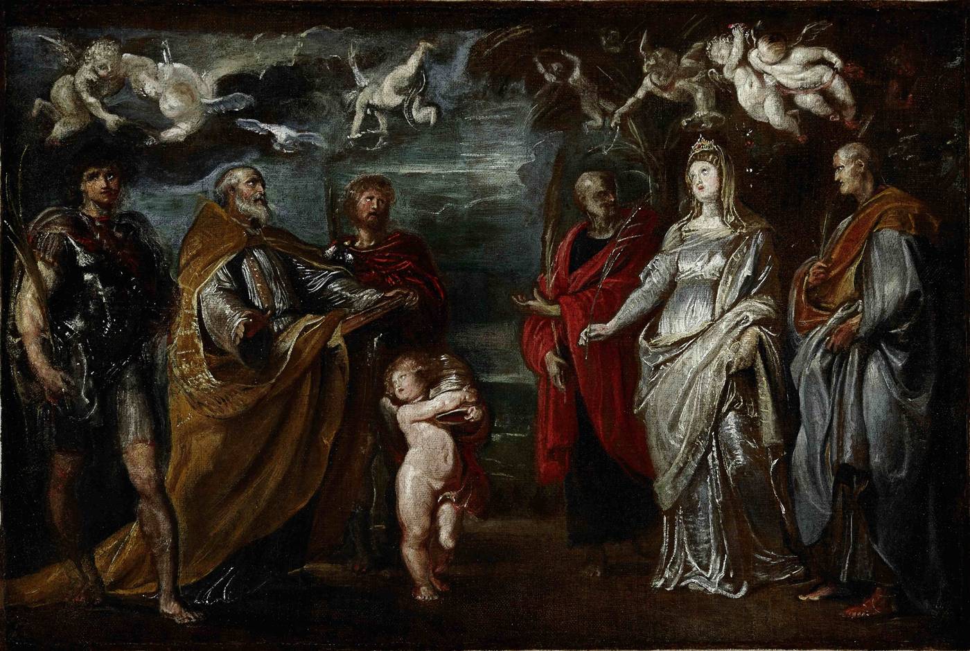 Peter Paul Rubens, Die Patrone der Oratorianer: Die Heiligen Domitilla, Nereus, Achilleus, Gregor, Maurus und Papianus, 1608, Öl auf Leinwand, Inv.-Nr. RO 0316