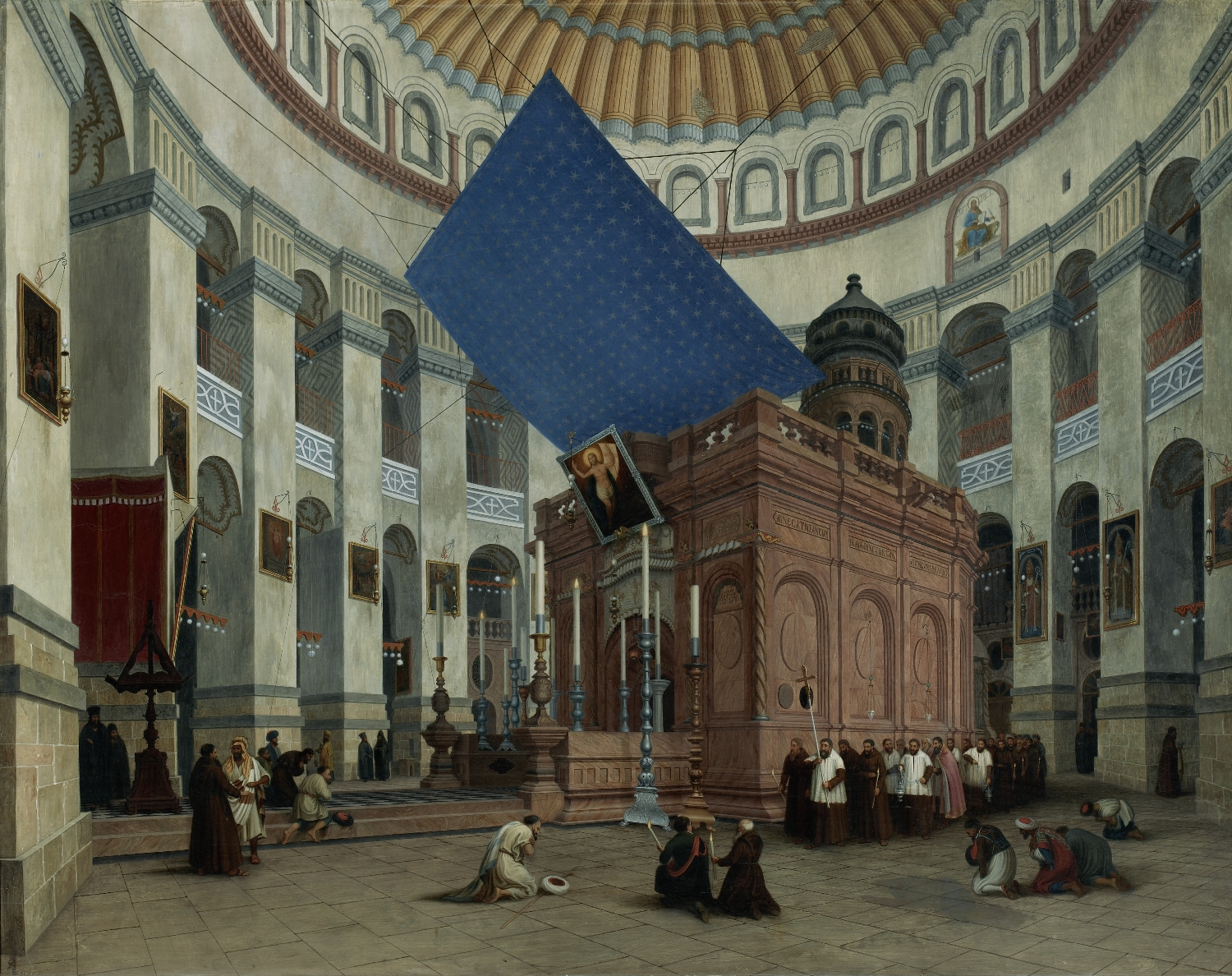 Das Innere der heil. Grabeskirche in Jerusalem, 1843, Öl auf Leinwand, Inv.-Nr. 9080-49