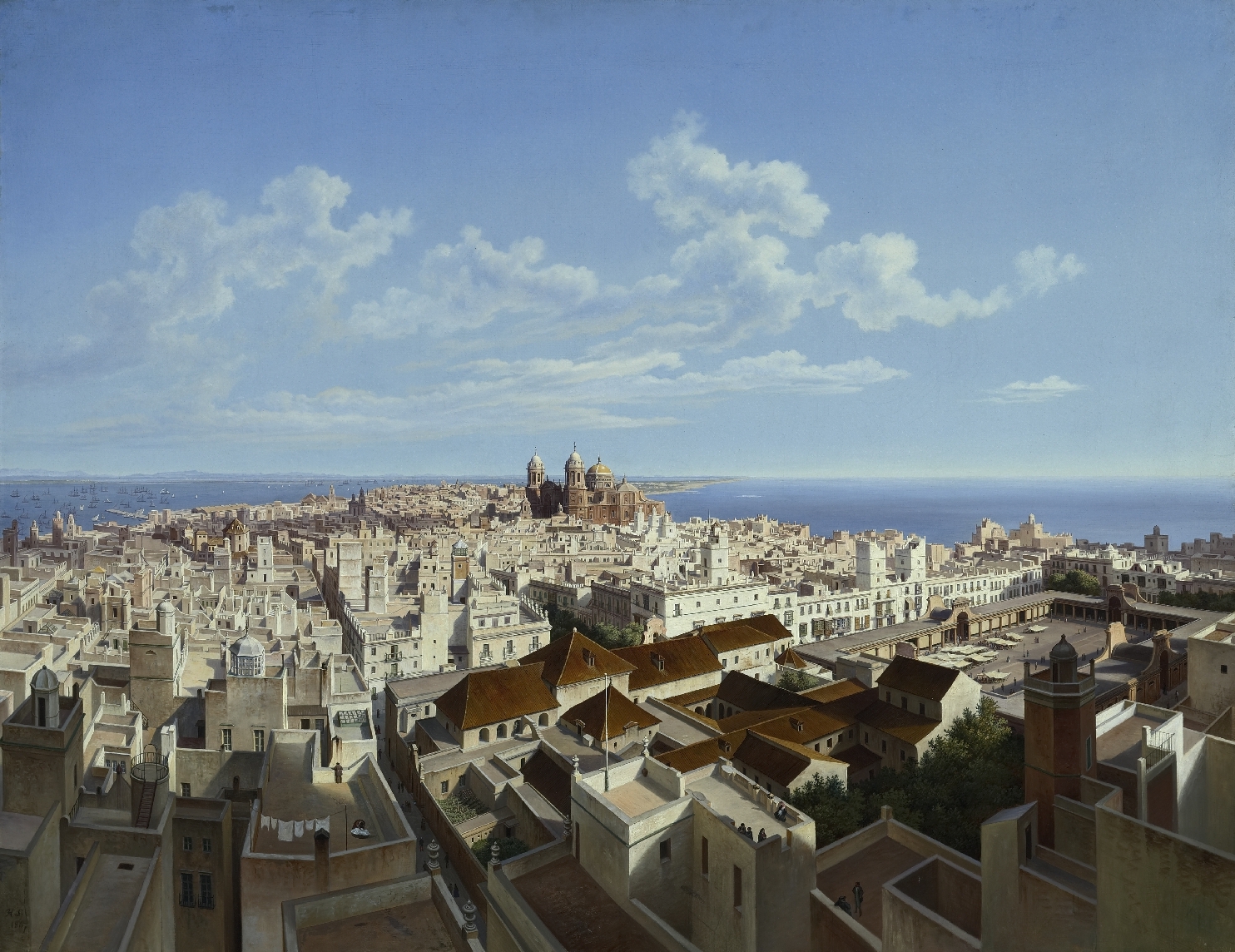 Cadix [Cádiz], aufgenommen vom Thurme Tavira [Torre Tavira], Aussicht nach Süden, 1867, Öl auf Leinwand, Inv.-Nr. 5059-49