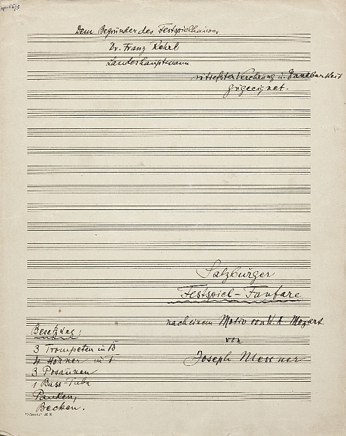Joseph Messner, Salzburger Festspiel-Fanfare, Opus 55/1, Salzburg, 1936, Papier, Tinte, Inv.-Nr. NL Messner  072-a