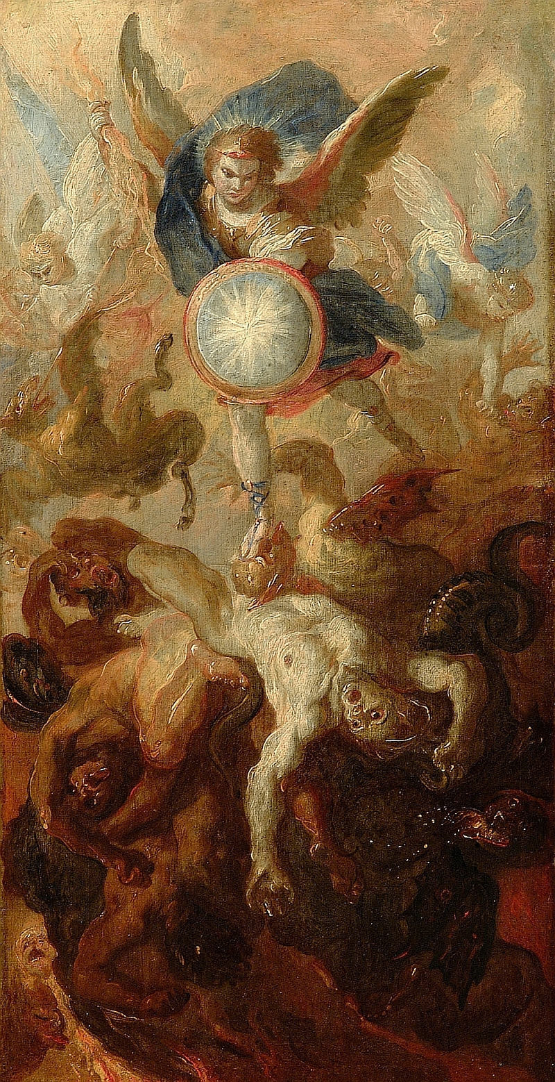The Fall of the Angels, Johann Michael Rottmayr, 1697, oil on canvas, inv. no. RO 0026 bozzetto for an altarpiece; executed as altar painting in the palace chapel of Tittmoning