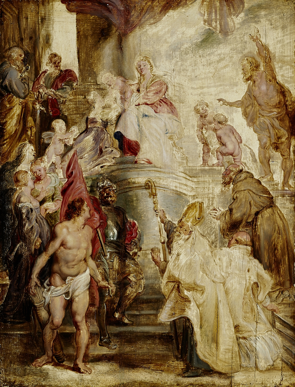 The Mystic Marriage of Saint Catherine, Peter Paul Rubens, 1628, oil on oak wood, inv. no. RO 0357; one of the designs for the high altarpiece in the Augustinian Church in Antwerp