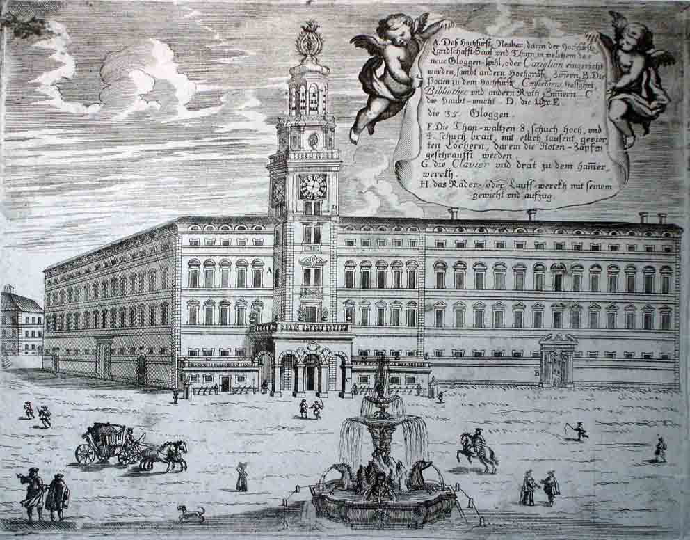 Neue Residenz with Carillon and Residenzbrunnen, Christoph Lederwasch, etching, 1704, inv. no. 764-49