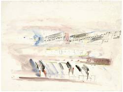 Johann Weyringer, Das Klavier, Aquarell, Bleistift auf Papier 1978,  57,2 x  76,4 cm