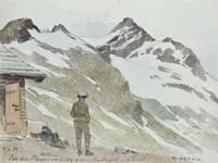 Rudolf Preuss, Vor der alten Hannoverhütte gegen Ankogel, Aquarell über Bleistift auf Papier auf Kartonunterlage, Salzburg Museum