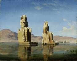Die Memnonkolosse zur Zeit der Überschwemmung, Oberägypten, 1846, Öl auf Leinwand, Salzburg Museum, Inv.-Nr. 9075-49