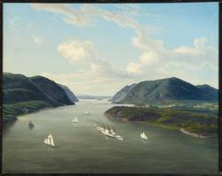 "Aussicht aus Ryders Hotel in West-Point am Hudson-Fluß in den Vereinigten Staaten", 1853, Öl auf Leinwand, Salzburg Museum, Inv.-Nr. 9065-49