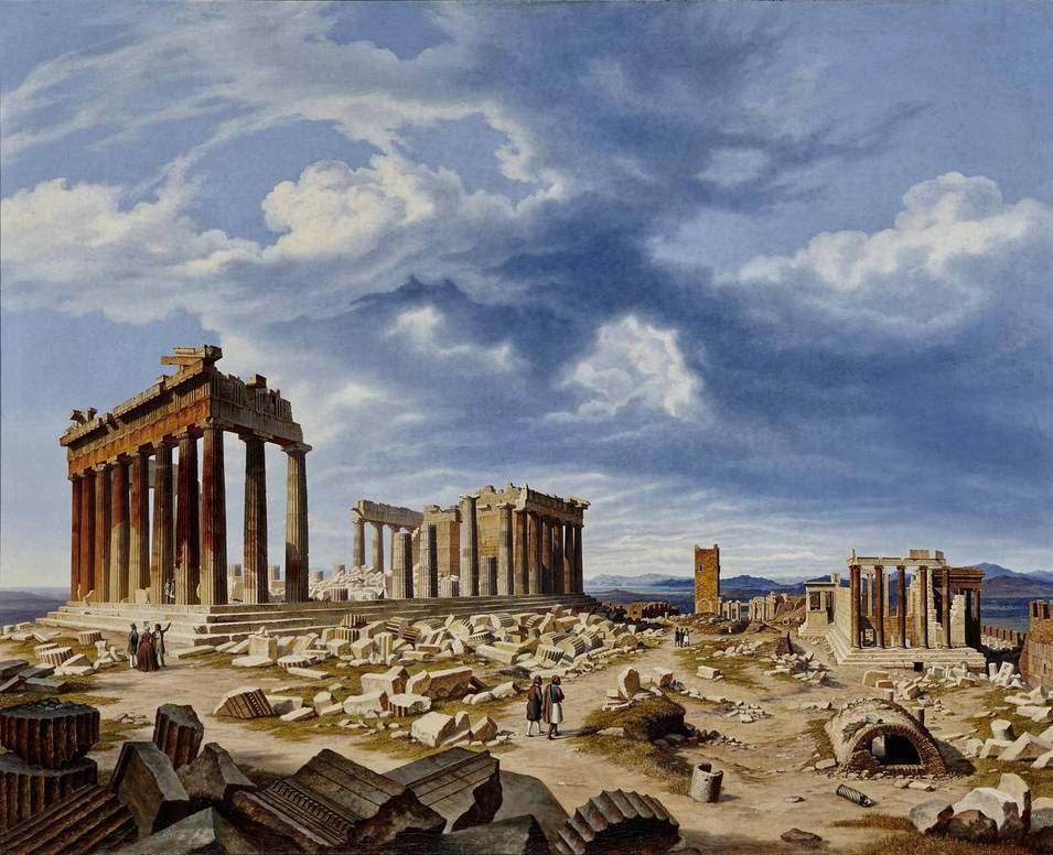Akropolis in Athen (Griechenland), Hubert Sattler (1817–1904), 1855, Öl auf Leinwand, Salzburg Museum (2014 Restauriert aus Mitteln des Salzburger Museumsvereins), Inv.-Nr. 9048-49