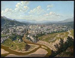 "Sarajevo, Hauptstadt von Bosnien, von der Zitadelle aus aufgenommen", 1893, Öl auf Leinwand, Salzburg Museum, Inv.-Nr. 9030-49