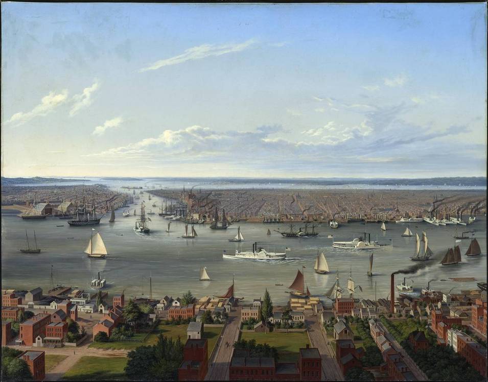 New York von Williamsburg auf Long Island aus (USA), Hubert Sattler (1817–1904), 1854, Öl auf Leinwand, Salzburg Museum, Inv.-Nr. 9055-49