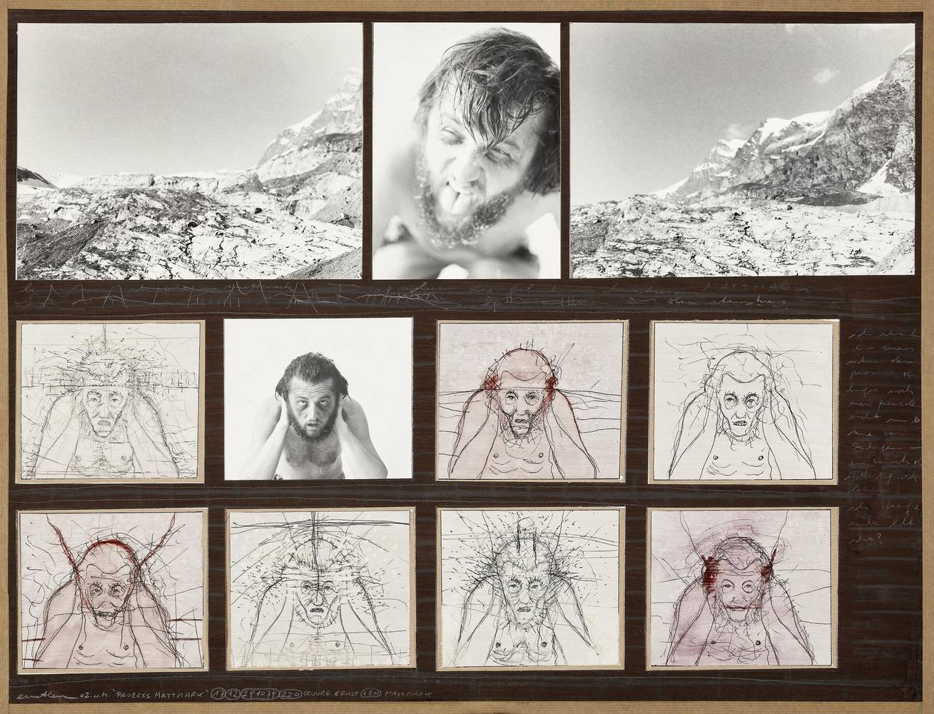 Ernst Len, Prozess Mattmark. Mischtechnik/Collage, 50 x 65 cm, 1980, Inv.Nr. 1069-2024