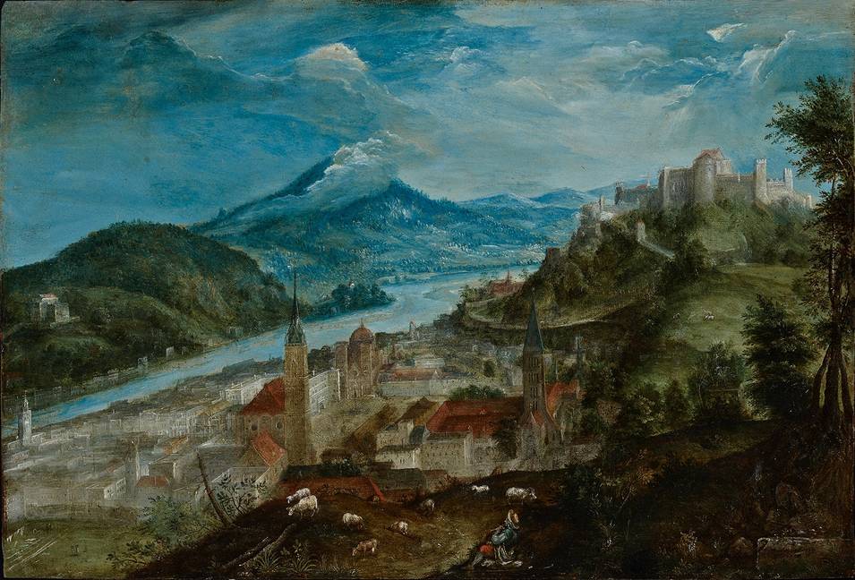 Philipp van den Bossche, Blick auf Salzburg, 1599, Öl auf Kupfer, © Salzburg Museum (Dauerleihgabe Salzburger Museumsverein)